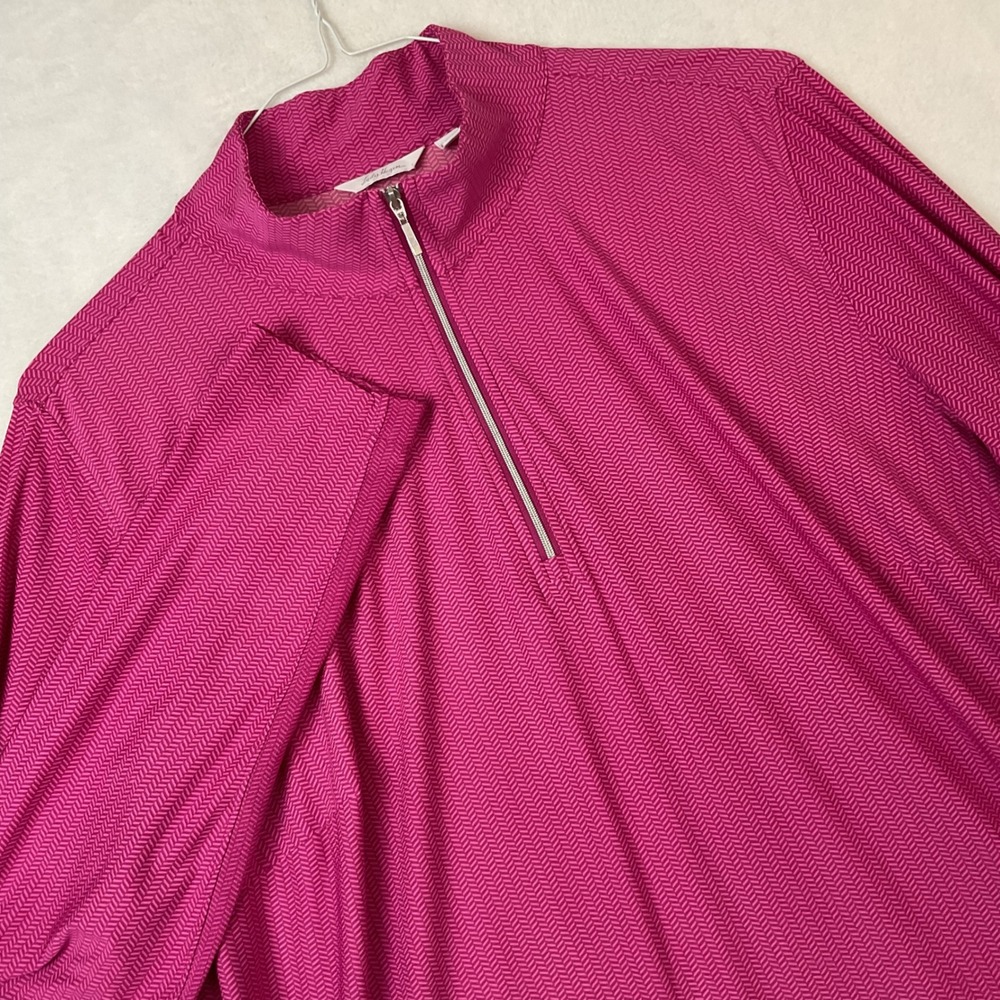 Lady Hagen Womens 1X Pink Herringbone Quarter Zip Long Sleeve Golf Pullover Top